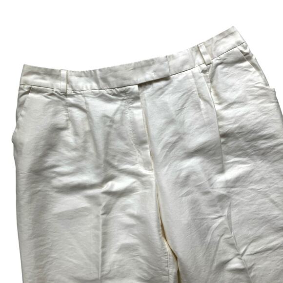 ESCADA Cotton Silk Straight Leg Ankle Pants Size 42 Cream Luxe - Picture 2 of 8